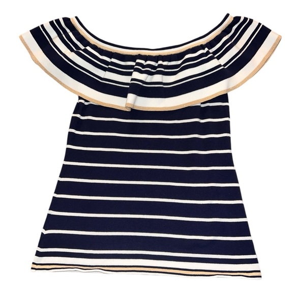 EUC Lilly Pulitzer Perelle Sweater Off The Shoulder Navy Gold Small Nautical - Picture 8 of 10